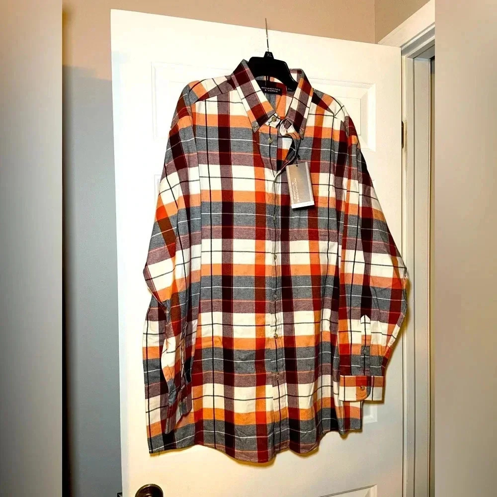 Roundtree & Yorke Portuguese Flannel Size 2XT Navy Cream Rust NEW Plaid Soft